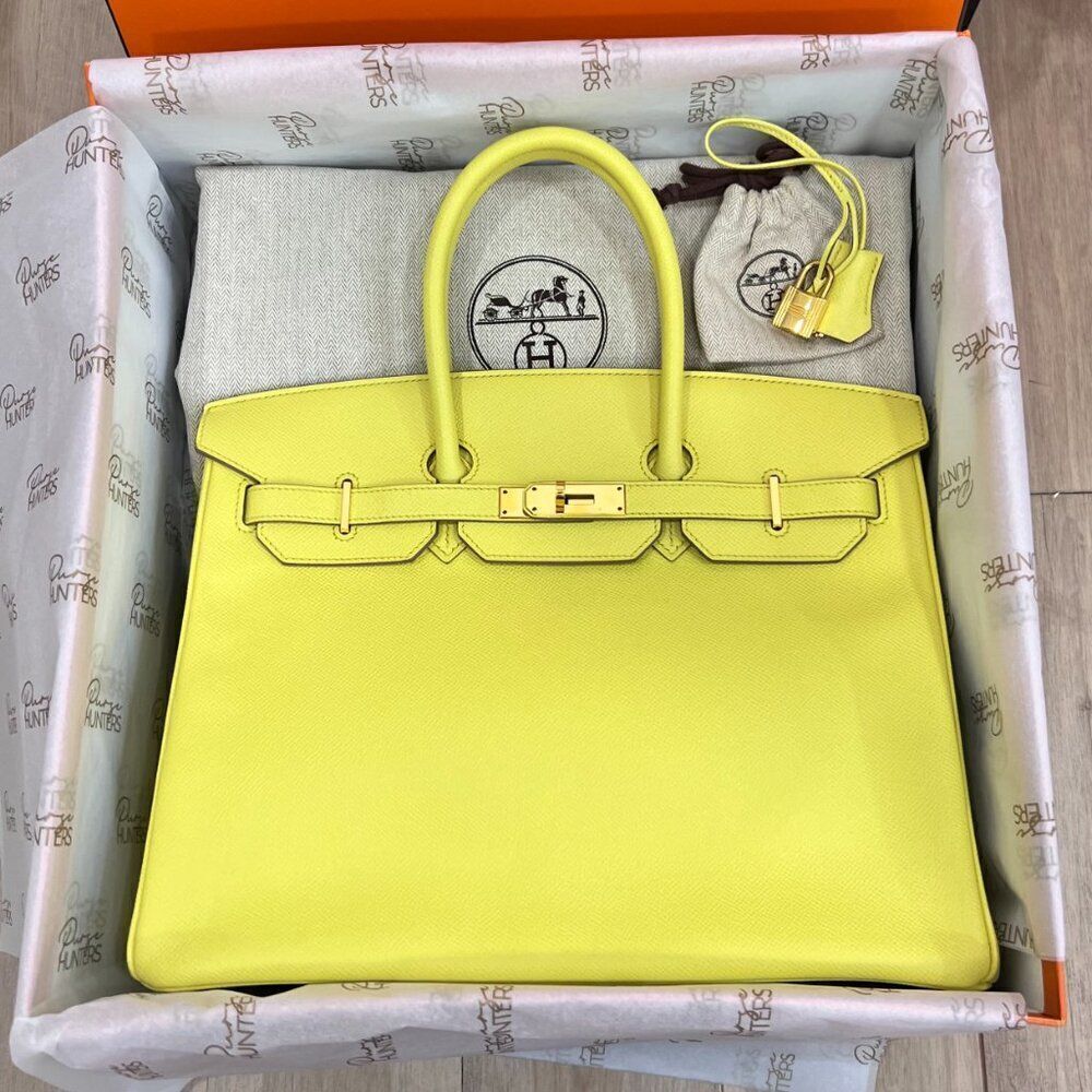 100% Authentic Hermès Epsom Birkin 35 Lime GHW Stamp Q